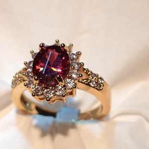 Ruby and cubic, gold filled ring